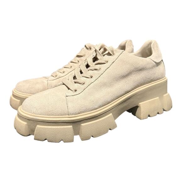 Steve Madden Shoes - Steve Madden Lug Sole Platform Sneakers Womens 8.5 Beige Chunky Lace Up Shoes